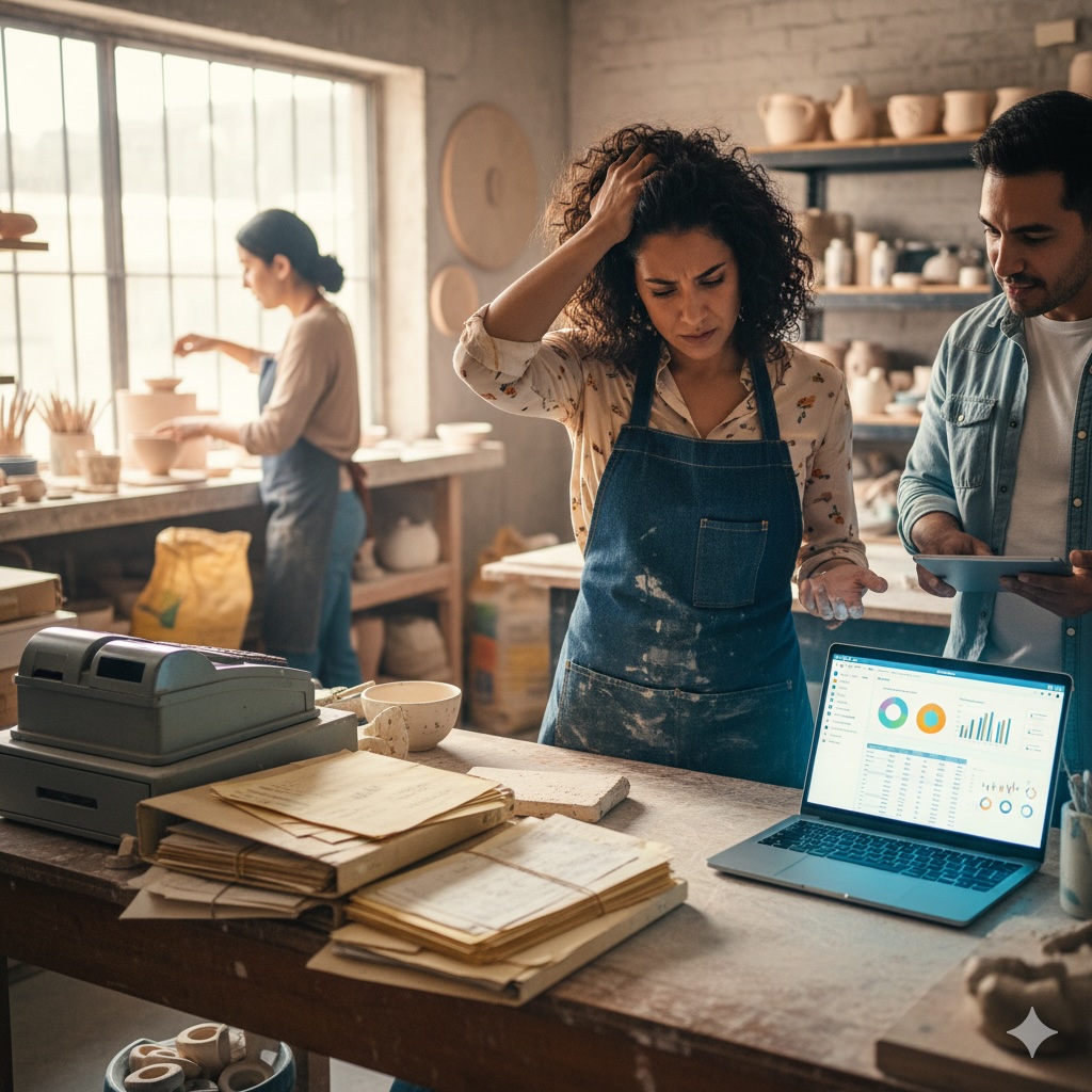 Small business owner working on digital transformation