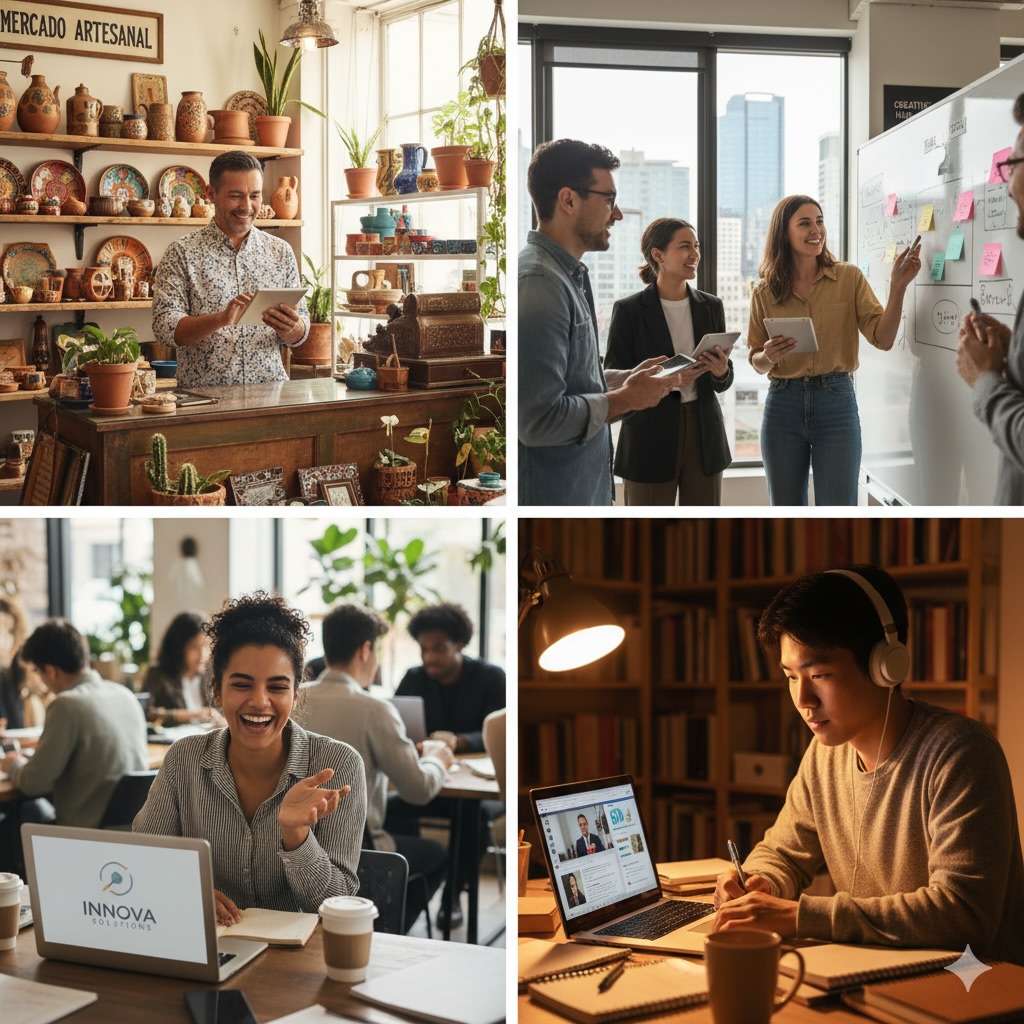 Team collaborating in a modern workspace