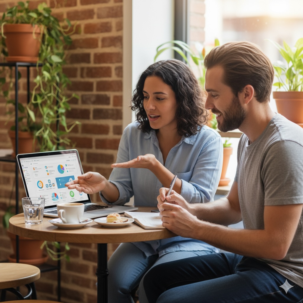 Entrepreneurs discussing product vision